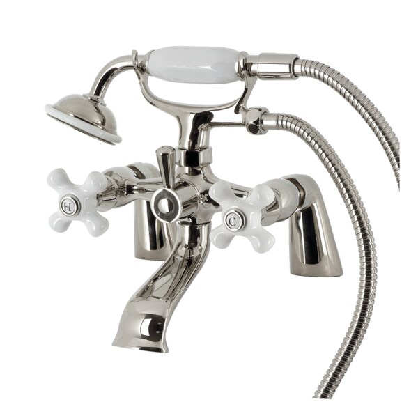 Kingston Brass Deck Mount Clawfoot Tub Faucet with Hand Shower, Polished Nickel KS267PXPN - main